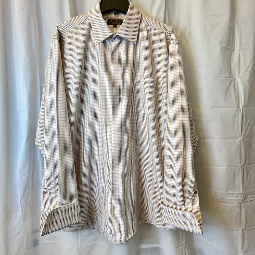 Bruno Conte Don Jonathan Men 17.5 Single Needle  Tailor Tattersall Check F Cuffs